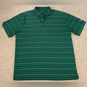 Nike Golf Dri Fit Polo Shirt Mens Size XL Green White Swoosh Stripe Short Sleeve